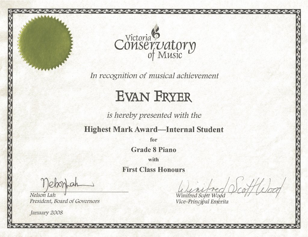 Grade 8 Piano - Highest Mark Award