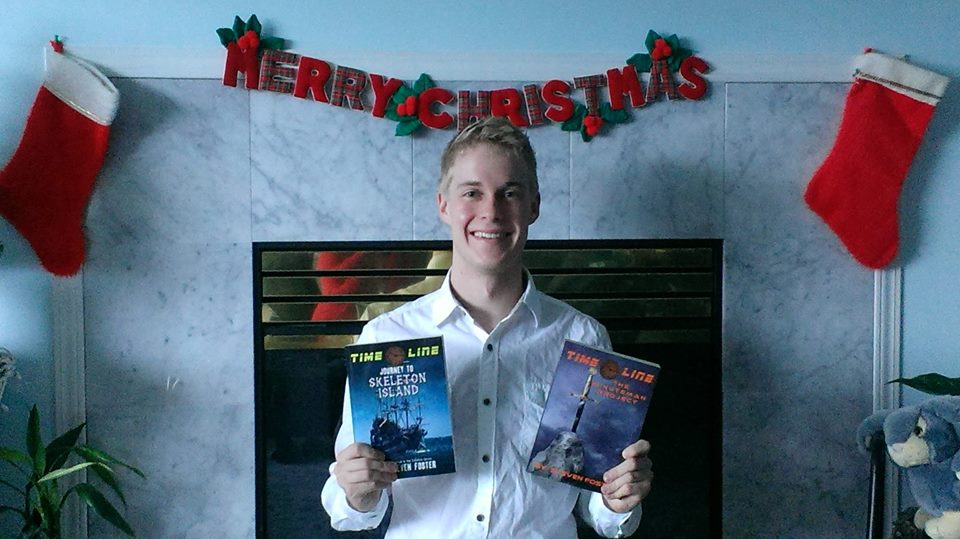 Steven holds both copies of his books. The second arrived just in time for Christmas.