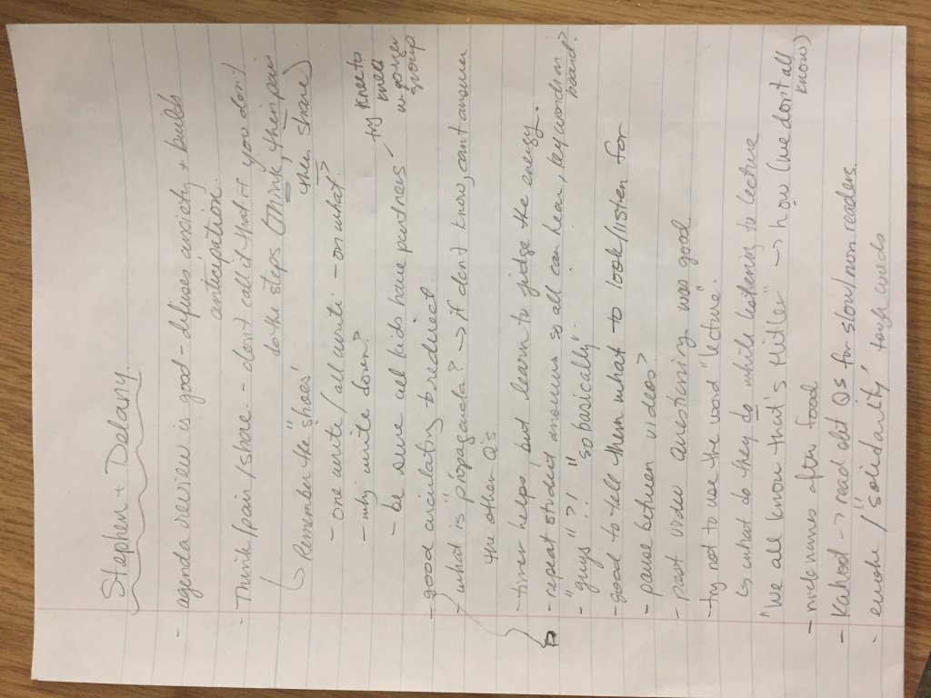 Feedback from History 12 teacher on the WWII lesson I co-taught with a peer.